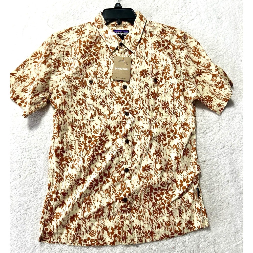 Patagonia Mens Back Step SS Button Down Shirt Small Wildflower Pastel Yellow(C5)